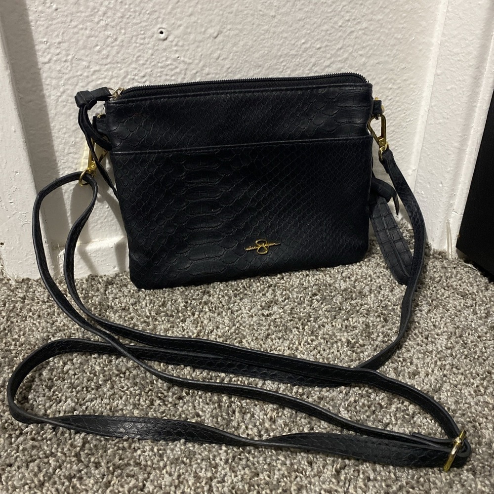 Jessica Simpson Black & Gold Crossbody Purse Bag With Zippers
